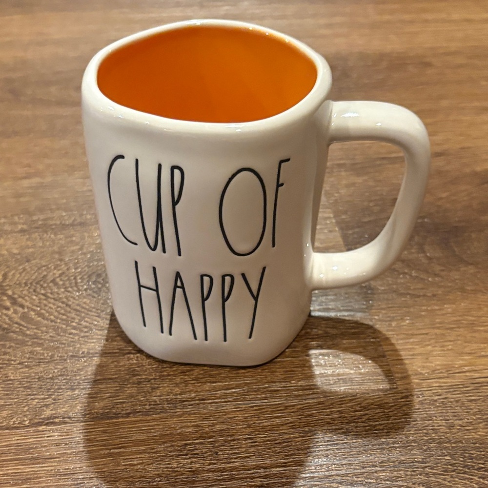 Rae Dunn White Mug with Orange Interior - Cup of Happy